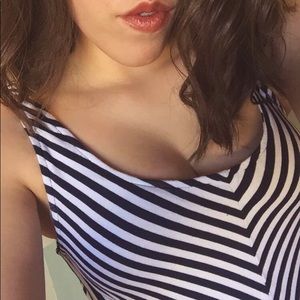 Navy and white striped-maxi dress